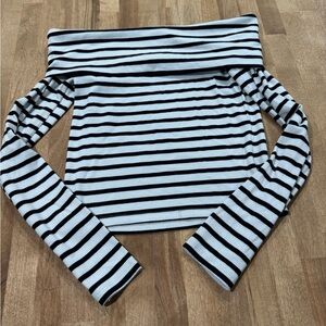 American Eagle Outfitters Black and White Striped Off-Shoulder Top